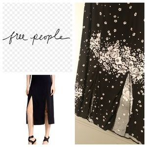 Free people double slit black/white floral skirt